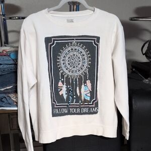 Upcycled Cream Sweatshirt with Upcyled Dreamcatcher Graphic Boho Vibes